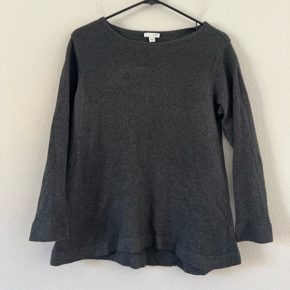 J. Jill Wool Blend Charcoal Grey Textured Knit Pullover Sweater Size Medium